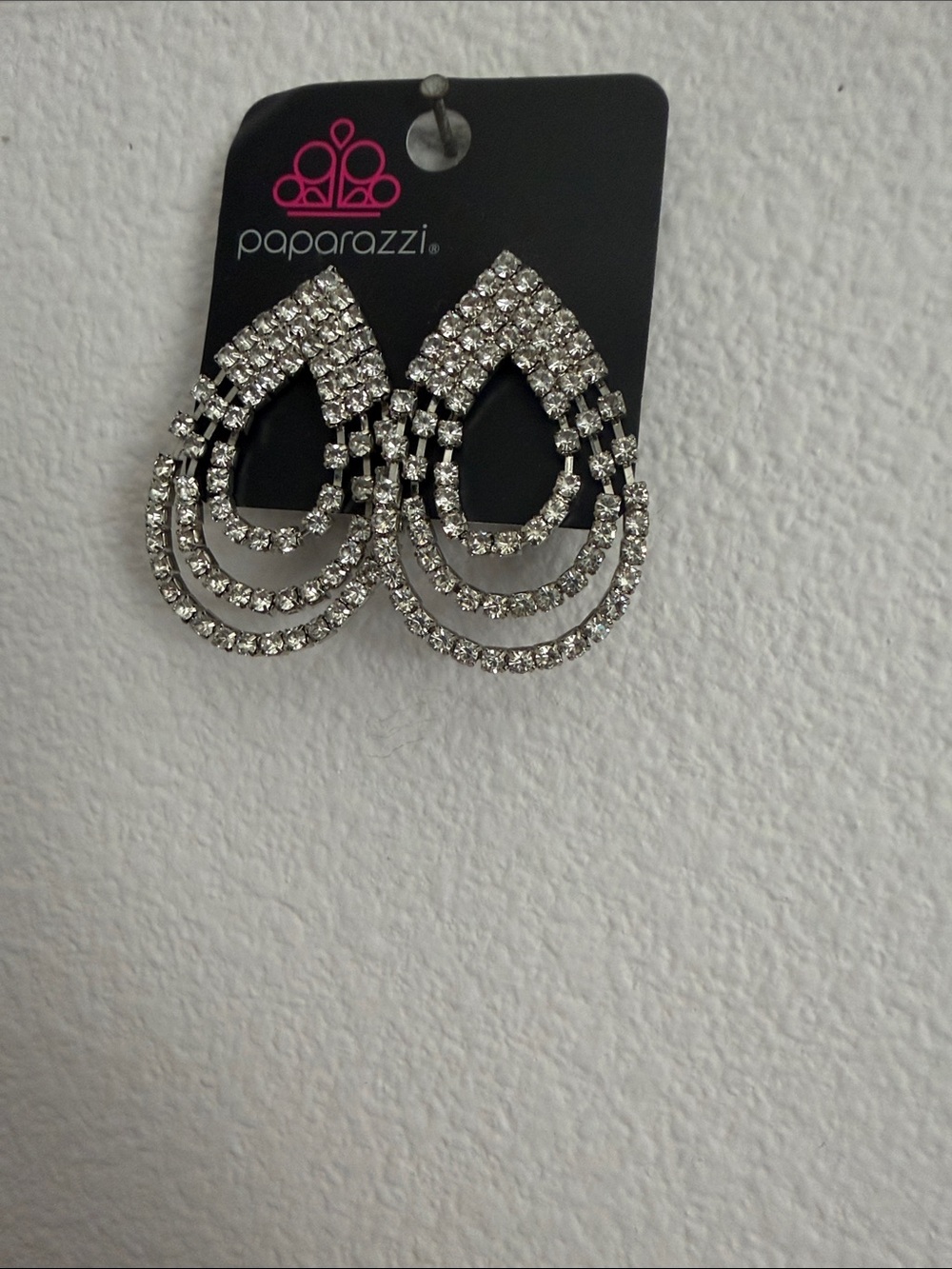 paparazzi Silver Crystal Teardrop Dangle Earrings